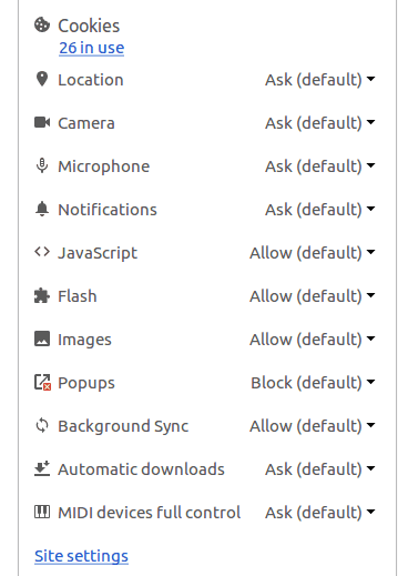 Chrome Content Settings List